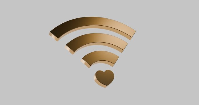 3D Golden Wi-Fi Icon with Heart &ndash; Connectivity, Romance and Modern Digital Interaction
