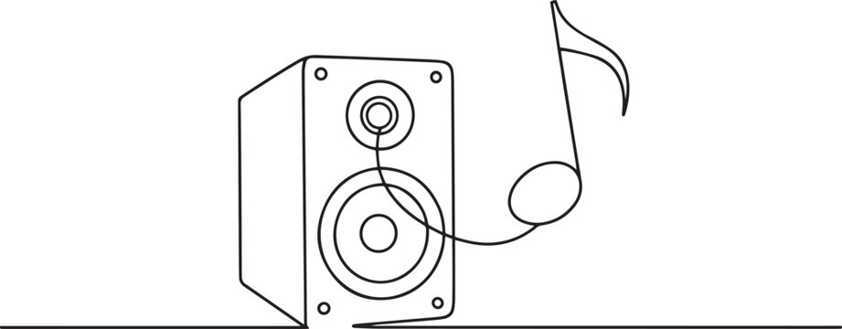 Minimalist Line Art Speaker and Music Note - Audio and Sound Illustration