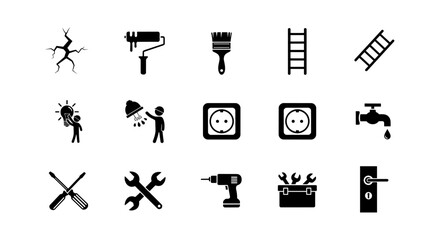 Home maintenance essentials: tools and symbols collection for diy projects
