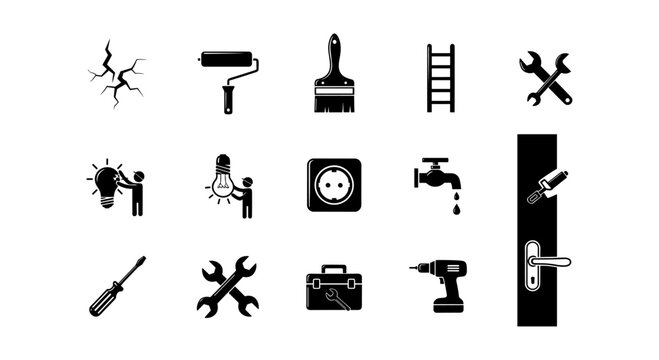 Essential home repair icons for diy and maintenance projects