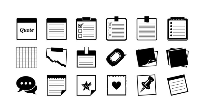 Minimalist office icons set featuring clipboards, notepads, and sticky notes for organization