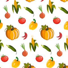 Appetizing bright vegetables on a white background. vegetables on a white background in a seamless vector pattern.