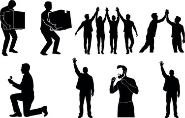 Obraz premium Silhouette collection of people in various poses on white background