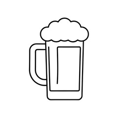 Outline drawing of a beer mug with foam on transparent background