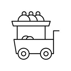 Outline drawing of a food cart with items on transparent background