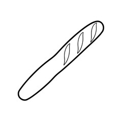 Simple line drawing of a baguette bread on transparent background