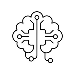 Stylized brain with circuit connections icon on transparent background