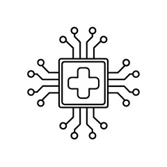 Circuit board with a medical plus symbol on transparent background