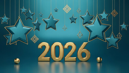 Golden 2026 number with blue star decoration