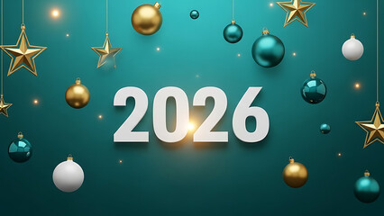 Happy new year 2026 greeting card with ornaments