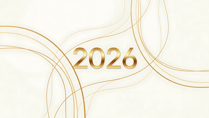Golden 2026 year number with abstract line art