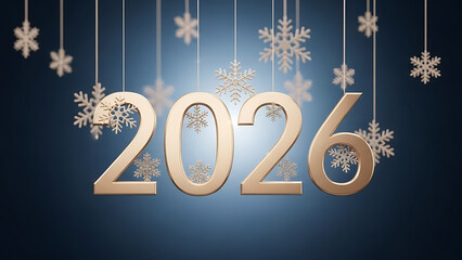 Golden 2026 numbers hanging with snowflake decoration