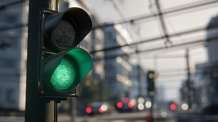 A traffic light turns green as a pedestrian approaches the crosswalk.