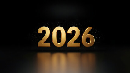Golden 3d number 2026 glowing on dark background