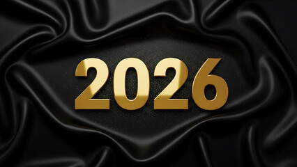 Golden 2026 number on luxurious black satin fabric