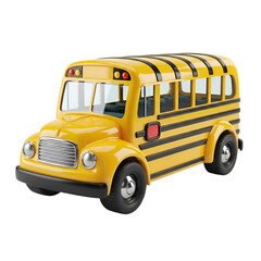 A bright yellow toy school bus with black stripes, ready for childrens play, isolated on transparent background