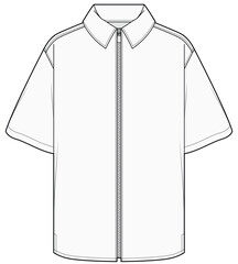mens short sleeve zip through work shirt flat sketch vector illustration technical cad drawing template © SQB Creation 
