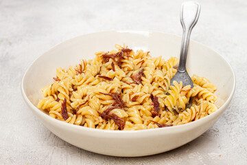 navy pasta, fusilli pasta with stew, homemade, no people,