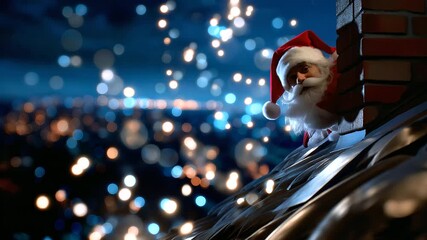 Defocused shot of Santa climbing back into the chimney, only the red and white shapes recognizable, magical nighttime atmosphere, with copy space - Powered by Adobe