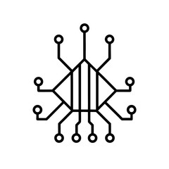 Abstract circuit board design with lines and circles on transparent background