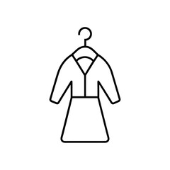 Outline drawing of a dress hanging on a clothes hanger on transparent background