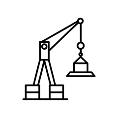 Illustration of a crane lifting a rectangular object on transparent background