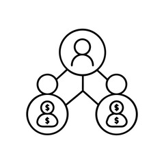Hierarchy with people and money symbols connected line on transparent background