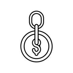 Outline drawing of a chain and a coin with a hook on transparent background