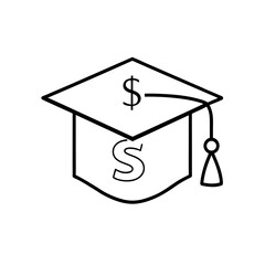 Graduation cap with dollar symbols outline drawing on transparent background