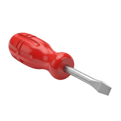 Red flathead screwdriver with a comfortable handle, essential tool for various repair tasks isolated on transparent background