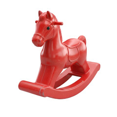Red plastic rocking horse toy for children, a classic childhood plaything, isolated on transparent background