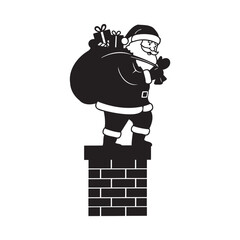 Festive Santa Claus climbs down chimney with gifts for Christmas Eve, bringing holiday cheer and heartwarming moments with presents and joy