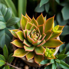 acercamiento de una planta suculenta exotica tropical decorativa en la naturaleza con hojas perfectas abiertas flores y plantas elegantes