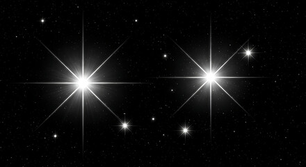 Two bright shining stars with diffraction spikes against a dark starry night sky