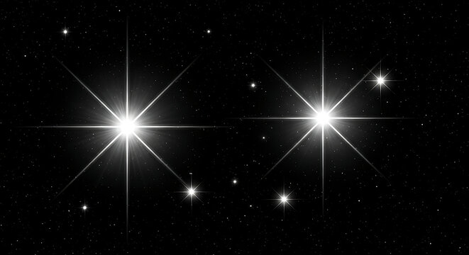 Two bright shining stars with diffraction spikes against a dark starry night sky