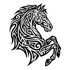 Fototapeta premium Stylized tribal horse icon in black with intricate patterns