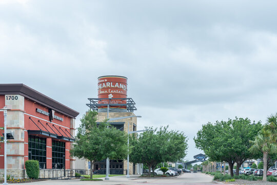Pearland, Texas, USA - April 15. 2024: Pearland Town Center in Pearland, Texas, USA. Pearland Town Centera is a lifestyle center concept regional shopping mall. 