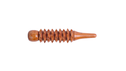 Traditional wooden massage stick with spiky texture for hand reflexology isolated on transparent background.
