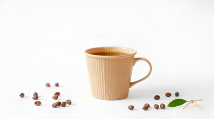 Cardboard cup for hot drinks, such as tea or coffee on a white background, copy space