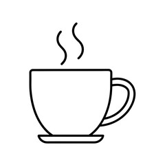 Outline drawing of a cup with steam above it shown on transparent background