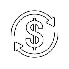 Dollar symbol with circular arrows indicating exchange on transparent background