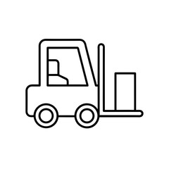 Outline illustration of a forklift with a box lifted on transparent background