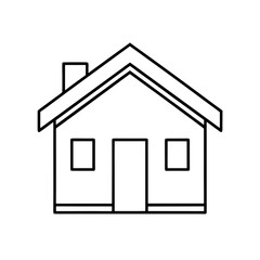 Simple outline drawing of a house with chimney roof on transparent background