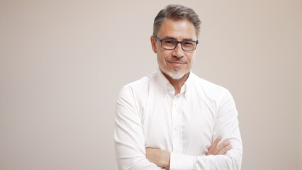 Middle age businessman in white business shirt. Casual entrepreneur. Portrait of mid adult, mature...
