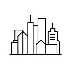 Minimalist outline of a city skyline with buildings on transparent background