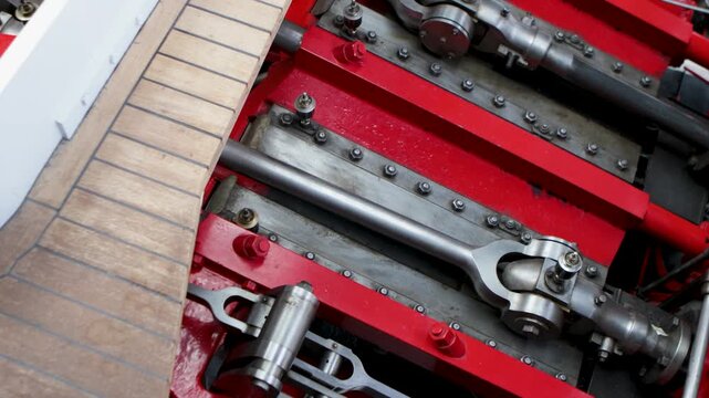 close up of a dirty steam boat engine pistones