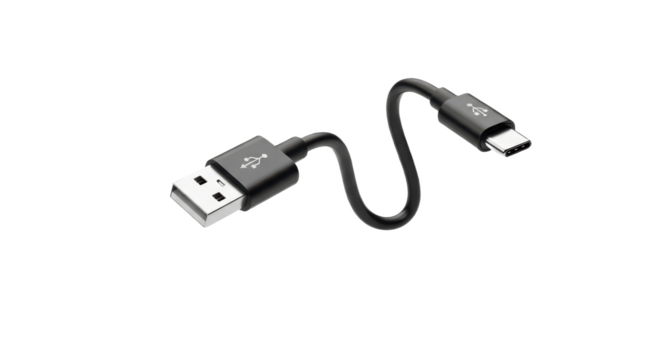 Black USB to Lightning Charging Cable with Bent Cord, Isolated PNG on Transparent Background