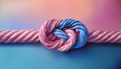 Tight Knot In Two Tone Rope Pink And Blue Against A Blended Pastel Backdrop