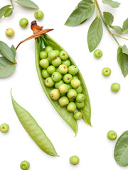 fresh green peas isolated on white background, healthy food concept