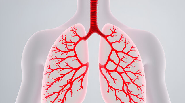 Abstract Lungs with red human bronchial tree structure. Lungs anatomy,left and right bronchus, bronchioles,Medicine cure tuberculosis, pneumonia, asthma. Abstract health care medical concept.